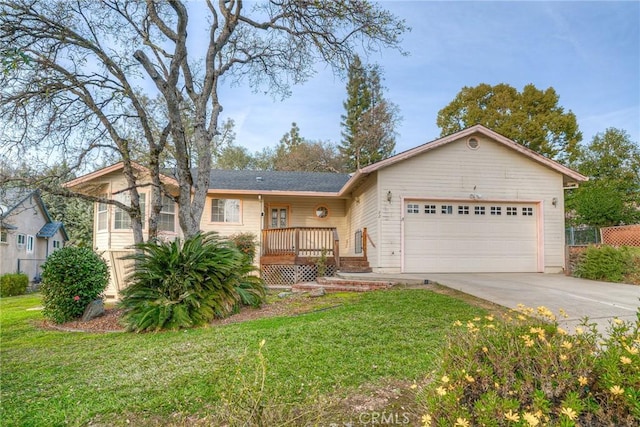 ranch-style home featuring a front yard and a garage