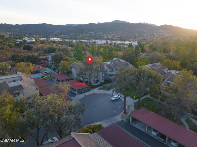 drone / aerial view with a mountain view