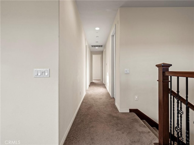 26420 Township St, Saugus, CA 91350 - hallway featuring carpet, visible vents, an upstairs landing, and baseboards