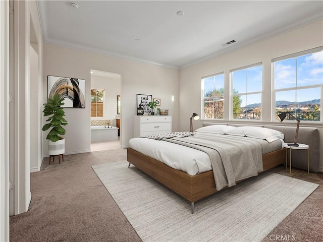 26420 Township St, Saugus, CA 91350 - bedroom with crown molding, visible vents, multiple windows, and carpet flooring