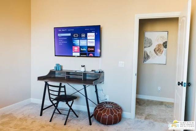 home office with light carpet