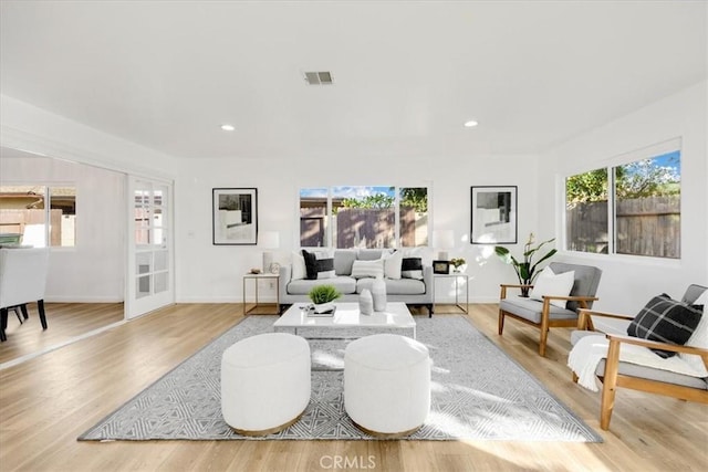 living room with light hardwood / wood-style floors