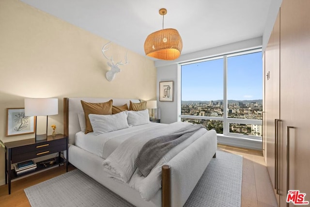 bedroom with light hardwood / wood-style flooring