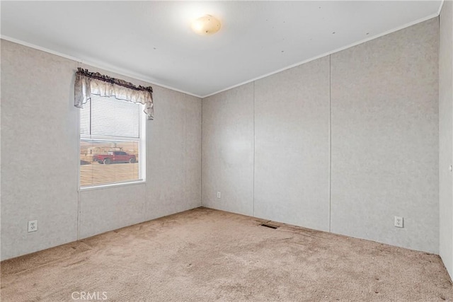 carpeted empty room with ornamental molding