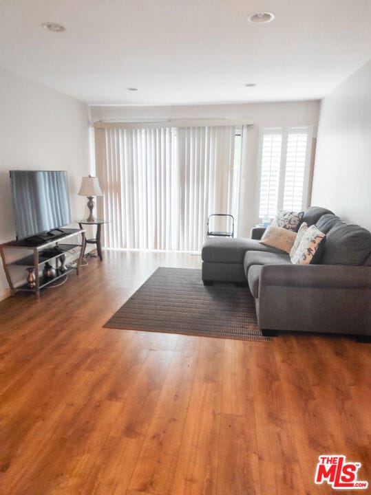 living room with hardwood / wood-style flooring