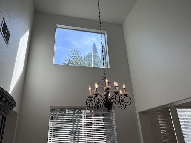 interior details with a chandelier