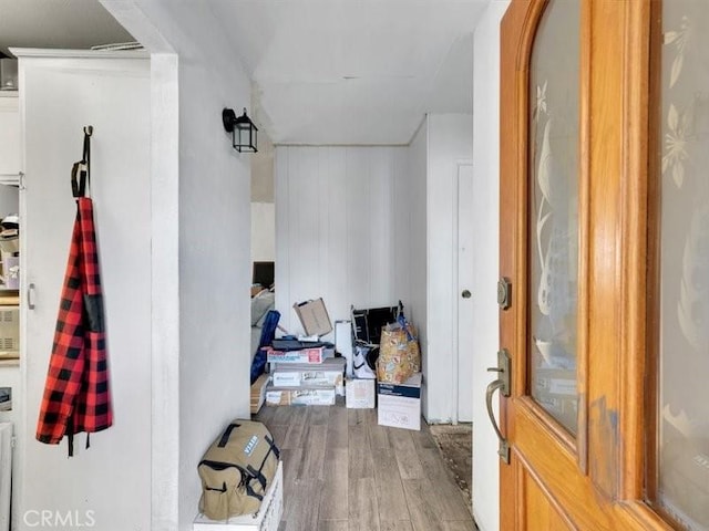 bathroom with wood-type flooring