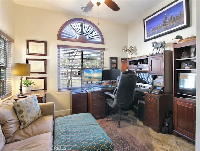 office area with ceiling fan