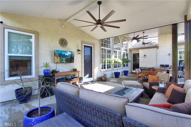 view of patio featuring outdoor lounge area and ceiling fan