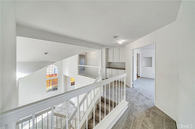 corridor with light colored carpet