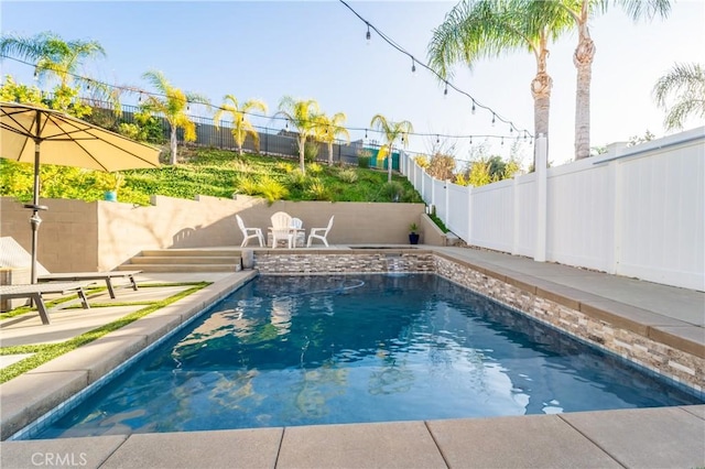 view of swimming pool featuring a patio area