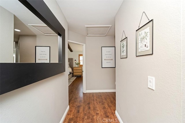 hallway featuring dark wood-type flooring