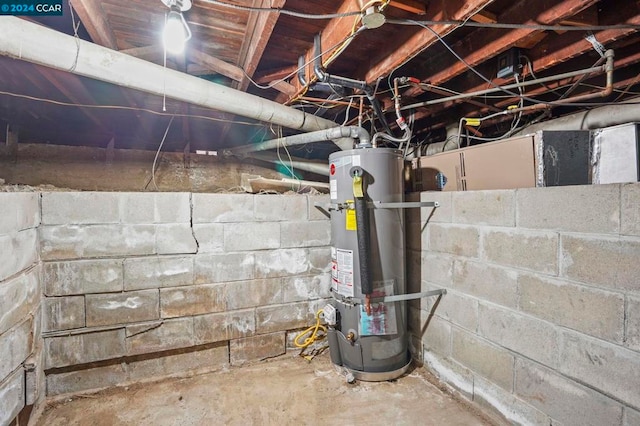 basement with secured water heater