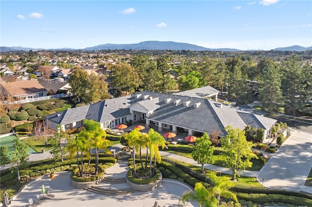 drone / aerial view featuring a mountain view