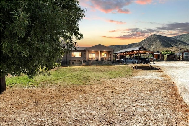 exterior space featuring a mountain view and a gazebo