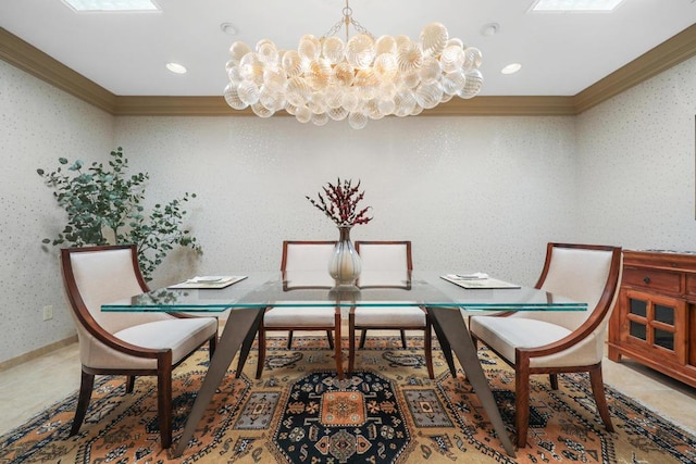 dining room featuring a notable chandelier and ornamental molding