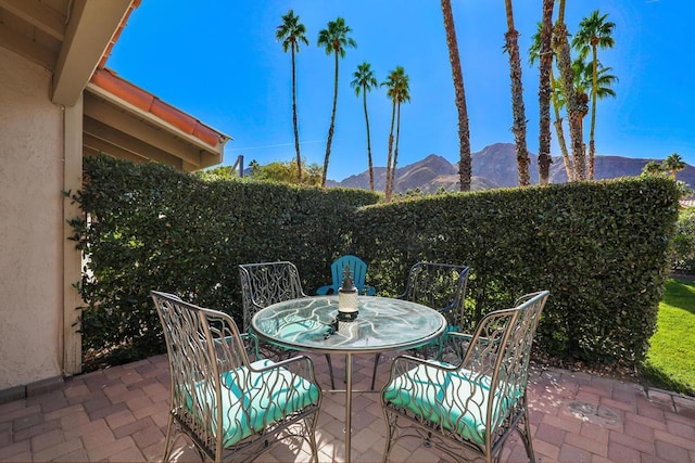 view of patio with a mountain view