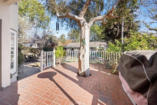 view of patio with area for grilling