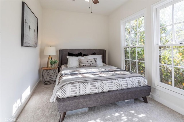 bedroom featuring carpet floors and ceiling fan