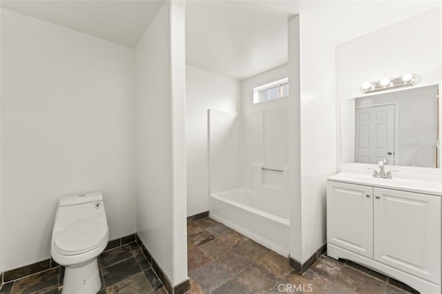 full bathroom with toilet, shower / bathtub combination, and vanity