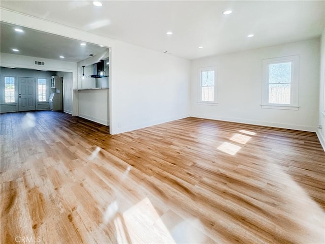 unfurnished living room with light hardwood / wood-style floors