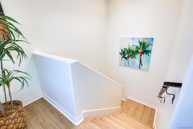 staircase featuring hardwood / wood-style flooring