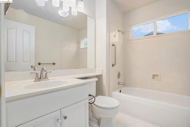 full bathroom with shower / bath combination, toilet, and vanity