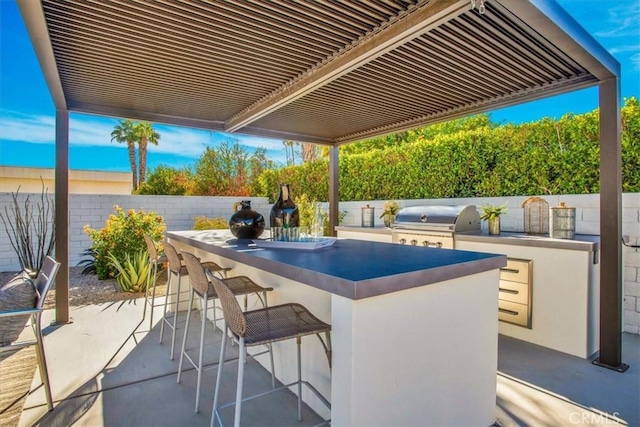 view of patio / terrace with an outdoor kitchen, grilling area, and exterior bar