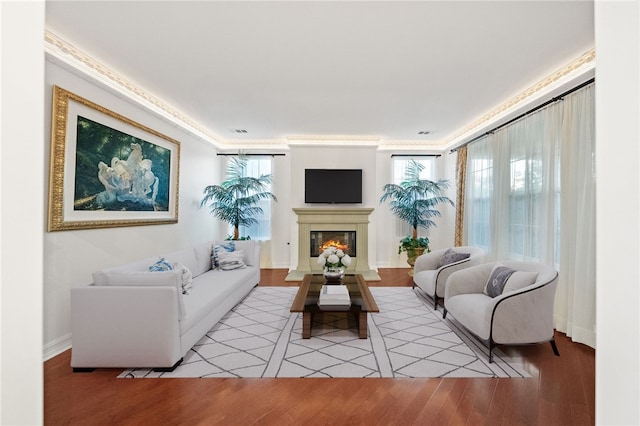 living room with light wood-type flooring and plenty of natural light