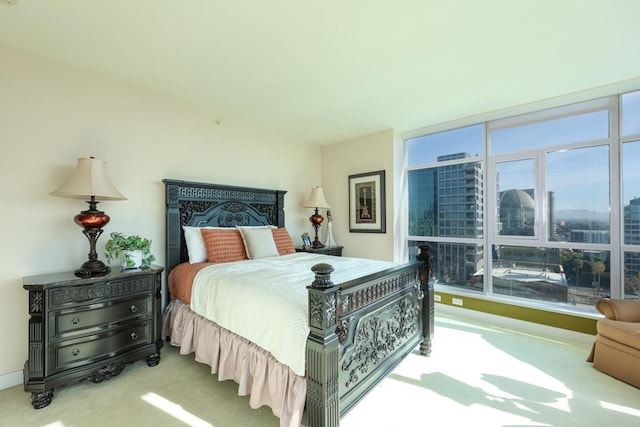 bedroom with light carpet