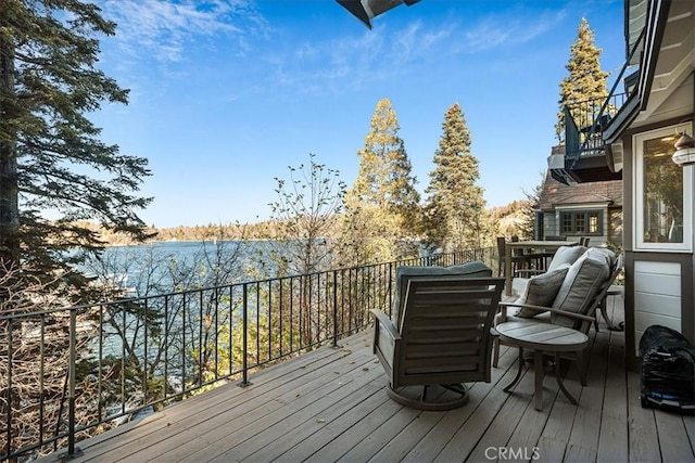 28906 Palisades Dr, Lake Arrowhead, CA 92352 - wooden deck featuring a water view