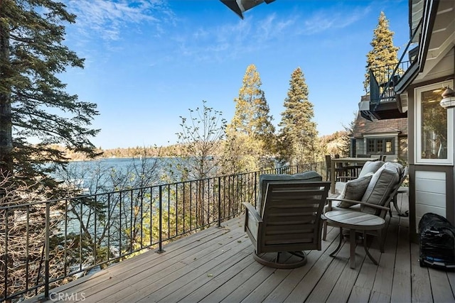 28906 Palisades Dr, Lake Arrowhead, CA 92352 - wooden terrace with a water view