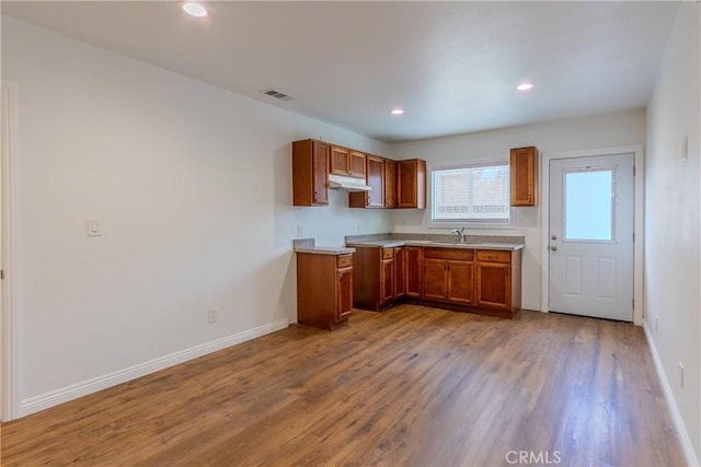 kitchen with light wood-type flooring and sink