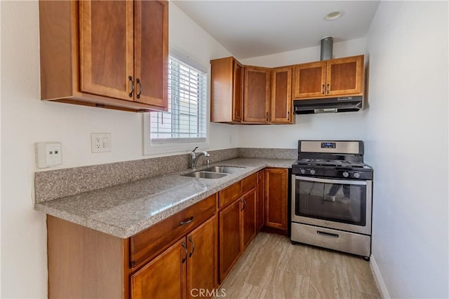 kitchen featuring stainless steel gas stove and sink