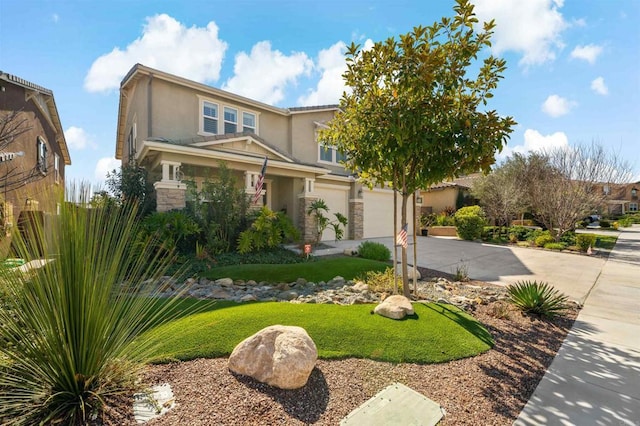 30343 Mahogany St, Murrieta, CA 92563 - view of front of property with driveway, a garage, stucco siding, and stone siding