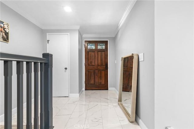 foyer featuring ornamental molding