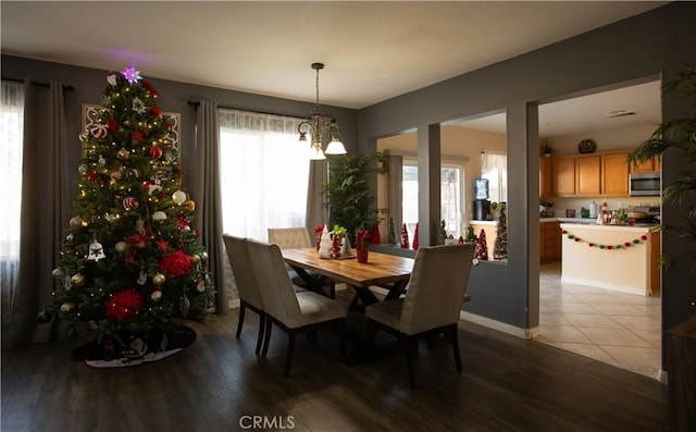 dining room with a chandelier and light wood-type flooring