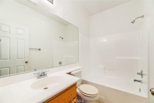 full bathroom with toilet, vanity, and shower / bathtub combination