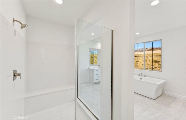 21235 Wildflower Way, Chatsworth, CA 91311 - bathroom with a freestanding tub and recessed lighting