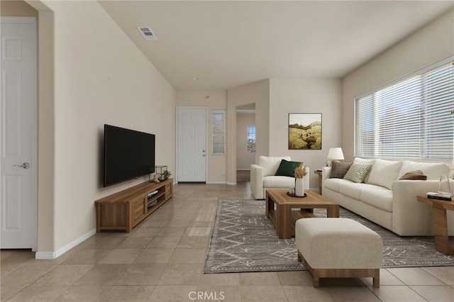 living room featuring light tile patterned floors