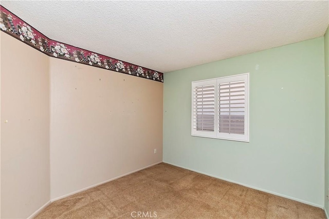 unfurnished room featuring light colored carpet and a textured ceiling