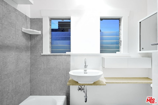 bathroom featuring a washtub and sink