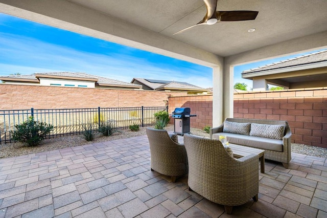 view of patio / terrace featuring ceiling fan and area for grilling