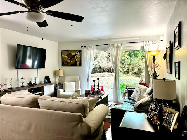 living room with ceiling fan