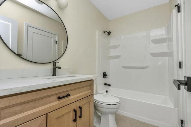 full bathroom featuring tile patterned floors, vanity, shower / bathtub combination, and toilet