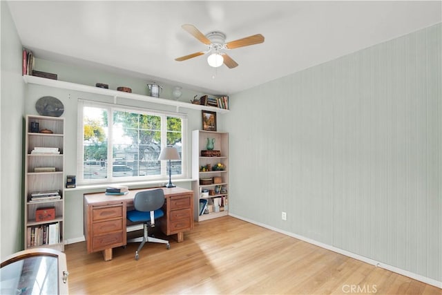 office featuring ceiling fan and light hardwood / wood-style floors