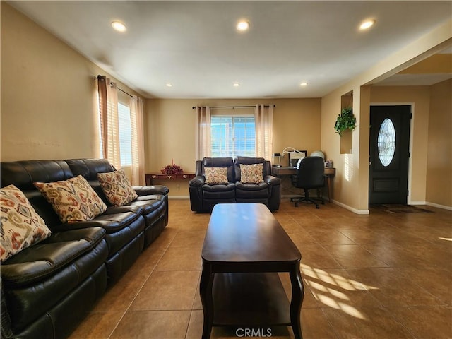 living room featuring tile patterned floors