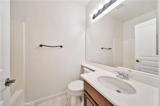 full bathroom featuring tile patterned flooring, vanity, toilet, and bathtub / shower combination