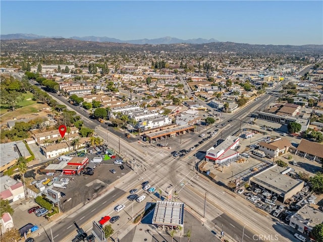 drone / aerial view featuring a mountain view