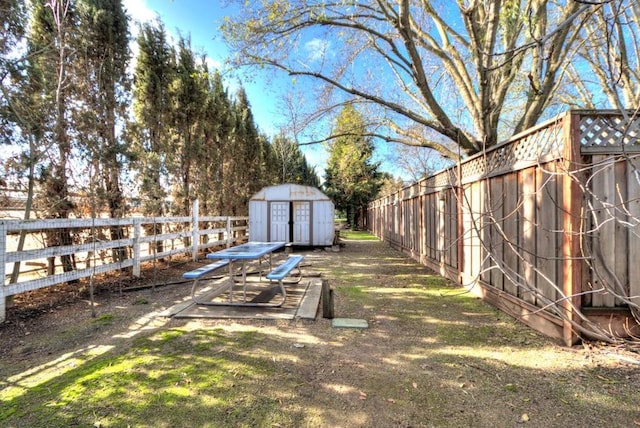 view of yard with a storage unit